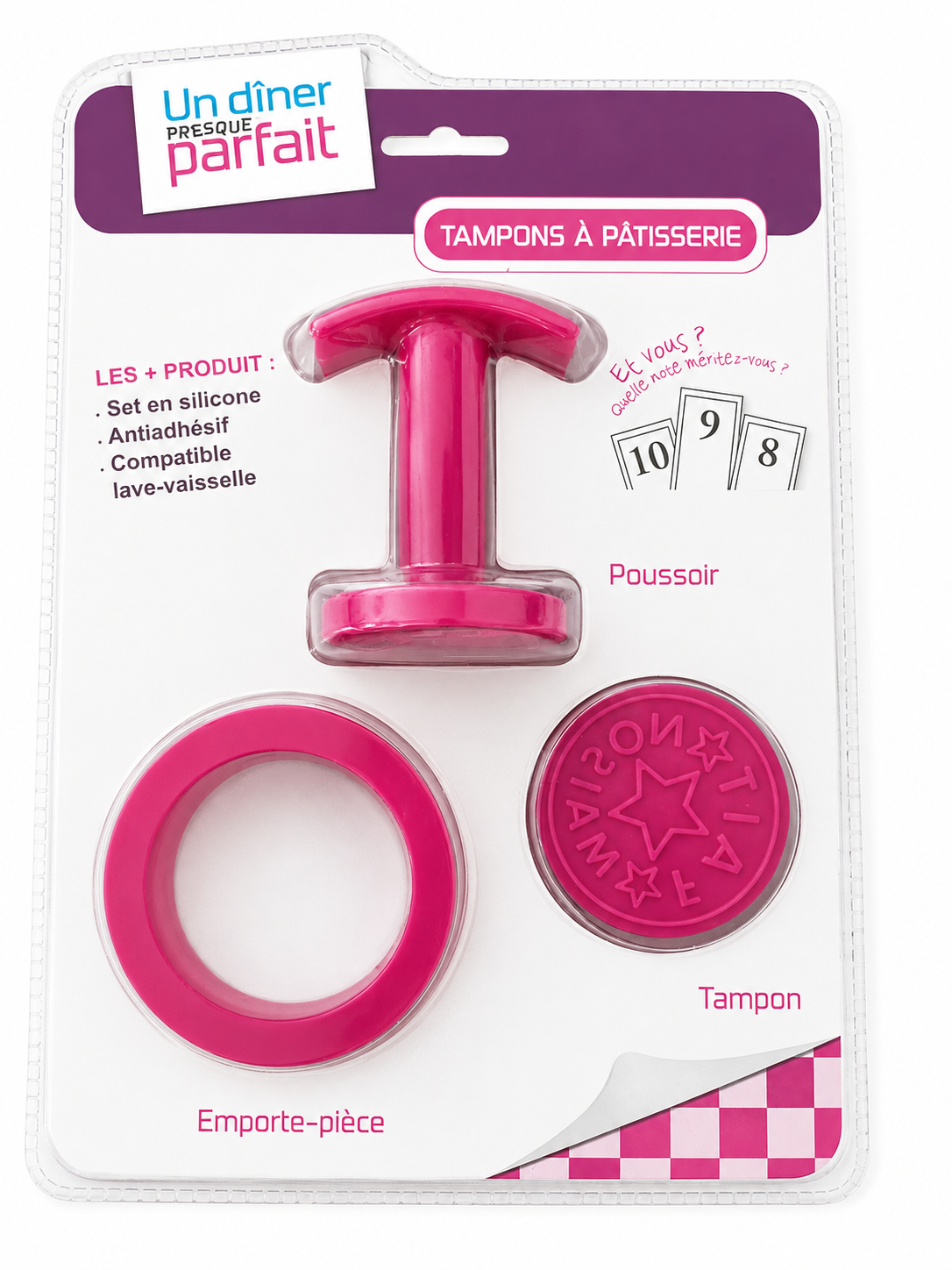 Set de tampons à pâtisserie en silicone – « Un dîner presque parfait » – Rose ou Violet