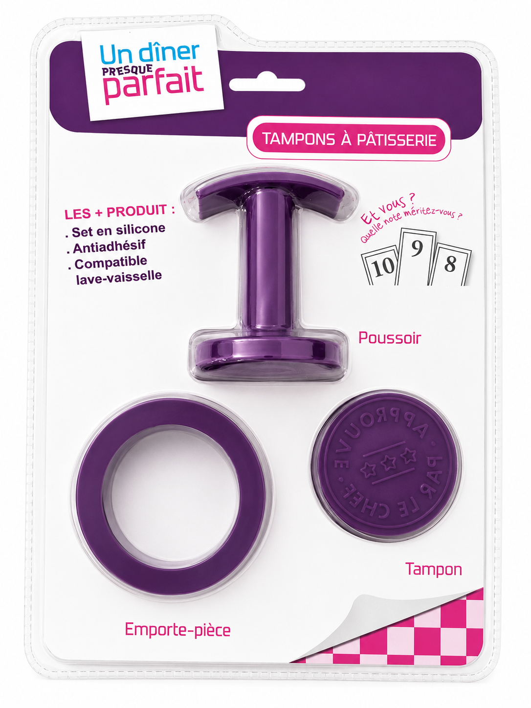 Set de tampons à pâtisserie en silicone – « Un dîner presque parfait » – Rose ou Violet
