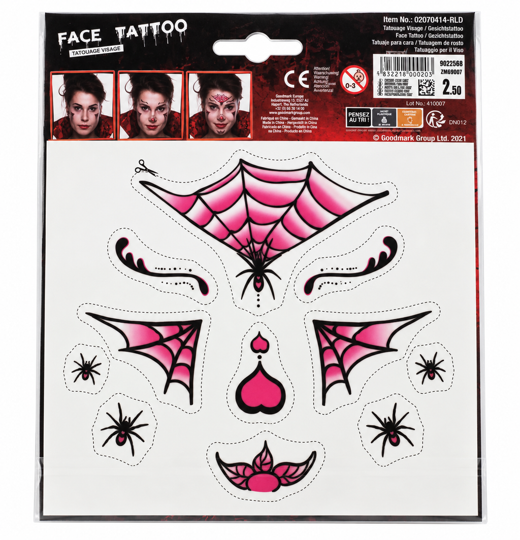 Tatouages temporaires visage Halloween Goodmark – Toile d’araignée rose