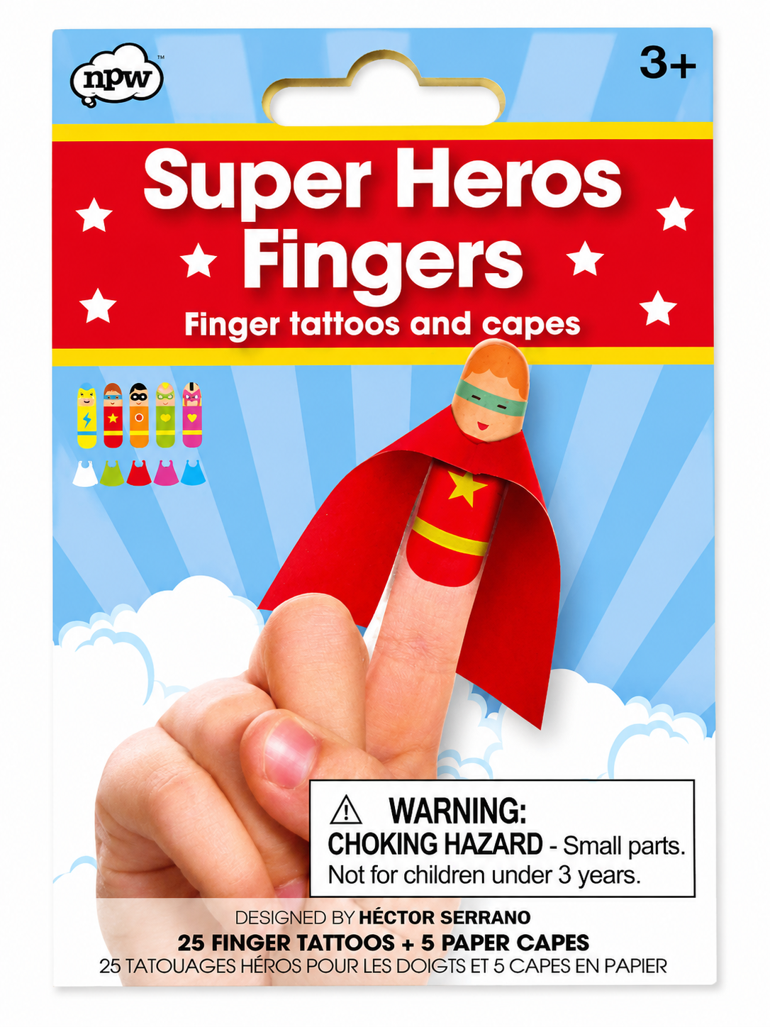 Tatouages temporaires pour doigts Super Héros + capes en papier – NPW