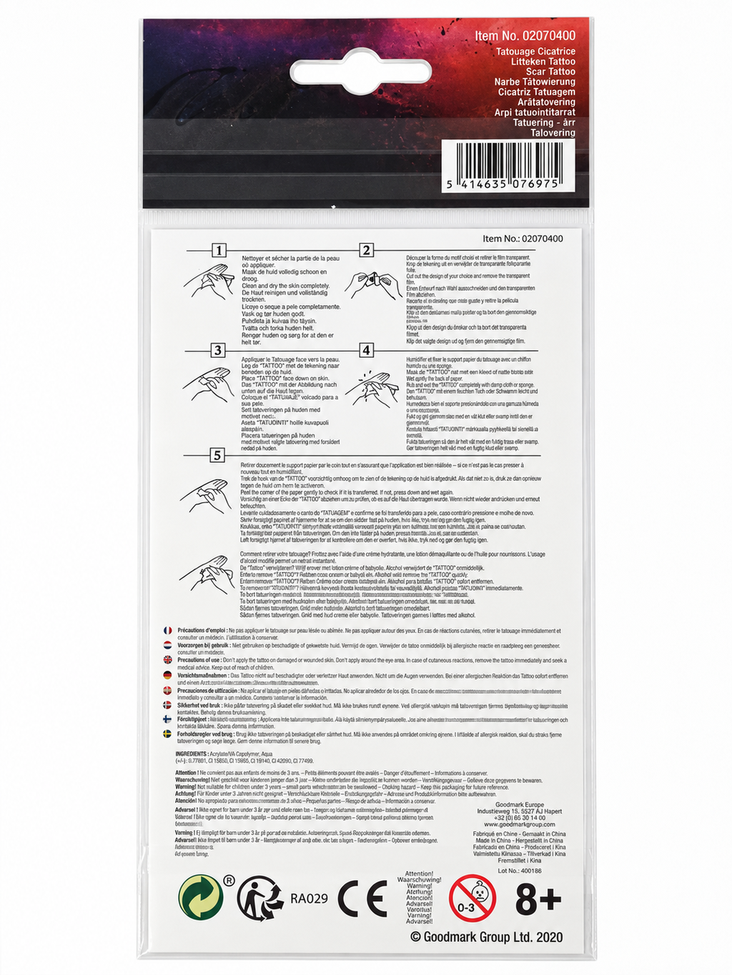 Tatouages temporaires cicatrices Halloween Goodmark – Effet peau déchirée / électronique