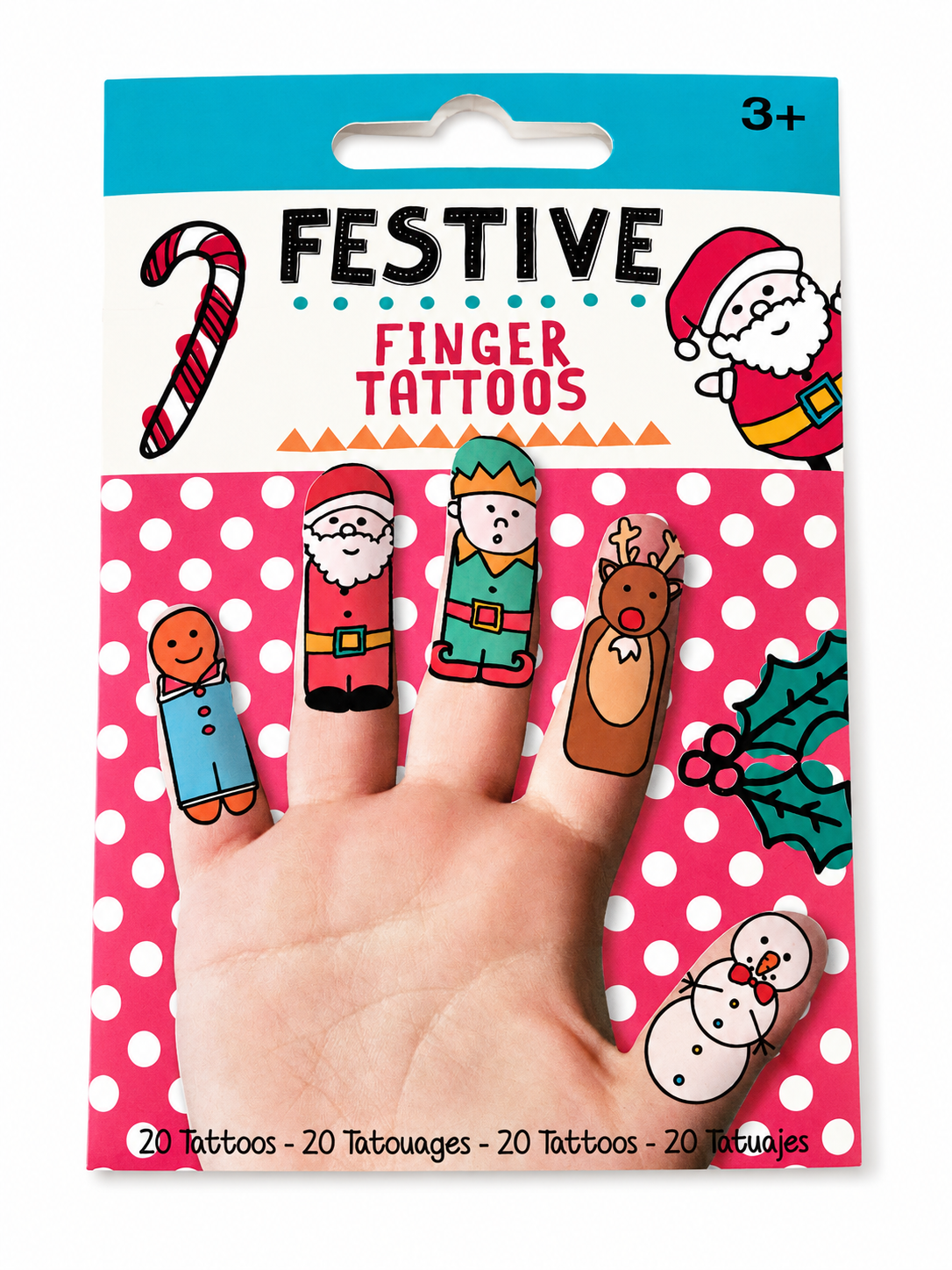 Tatouages temporaires pour doigts – Noël – 20 motifs – NPW