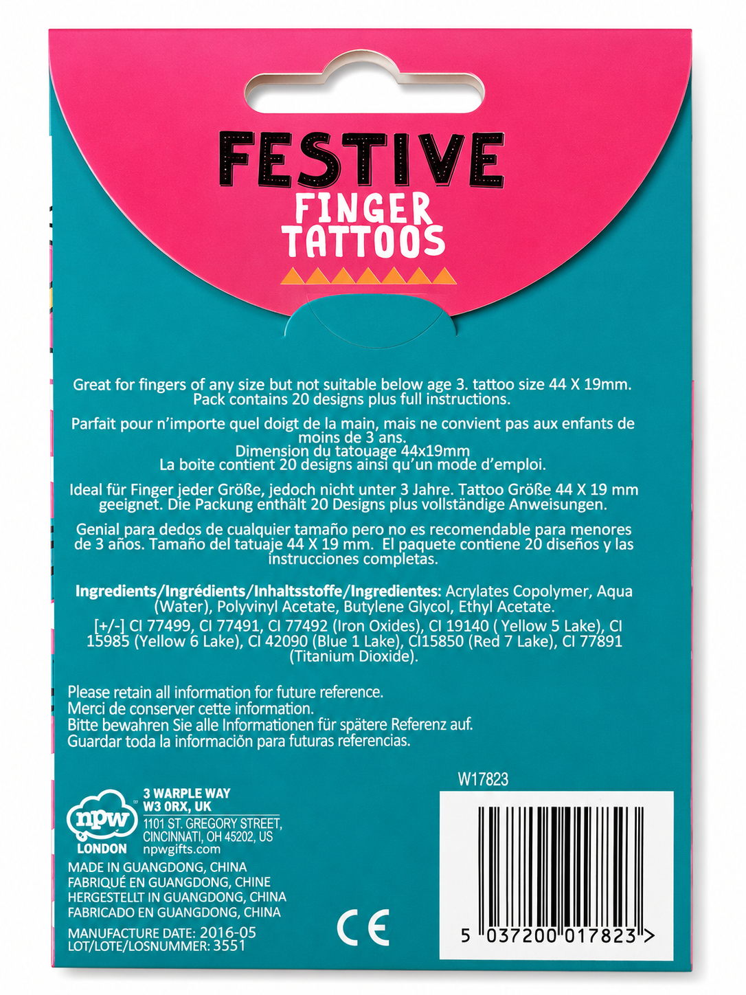 Tatouages temporaires pour doigts – Noël – 20 motifs – NPW