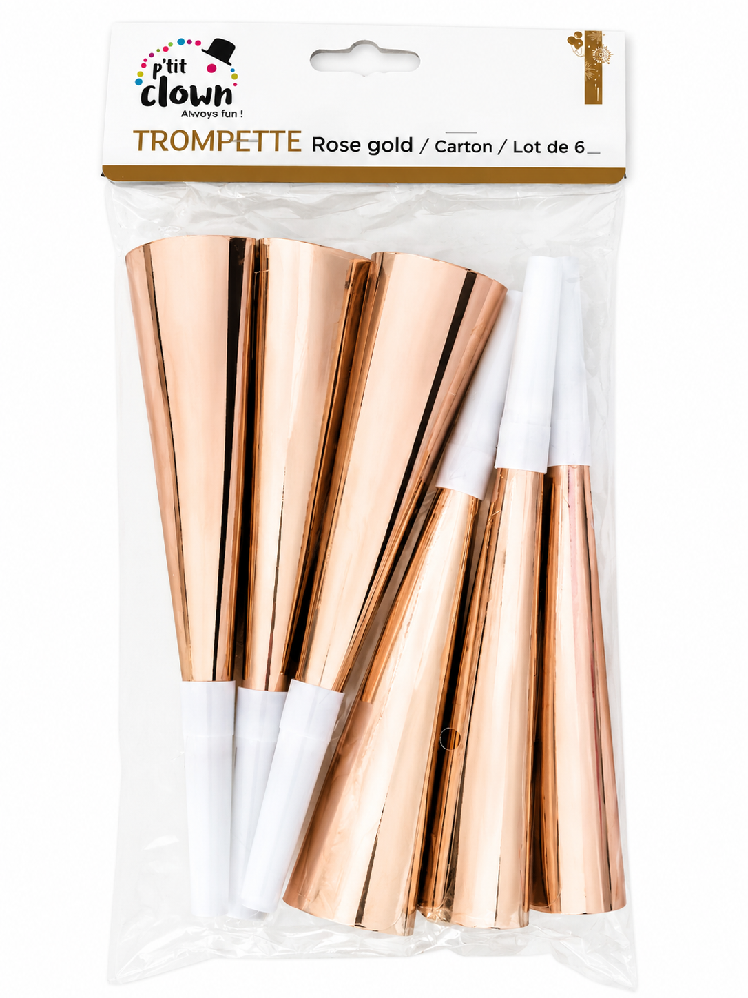 Lot de 6 trompettes de fête Rose Gold