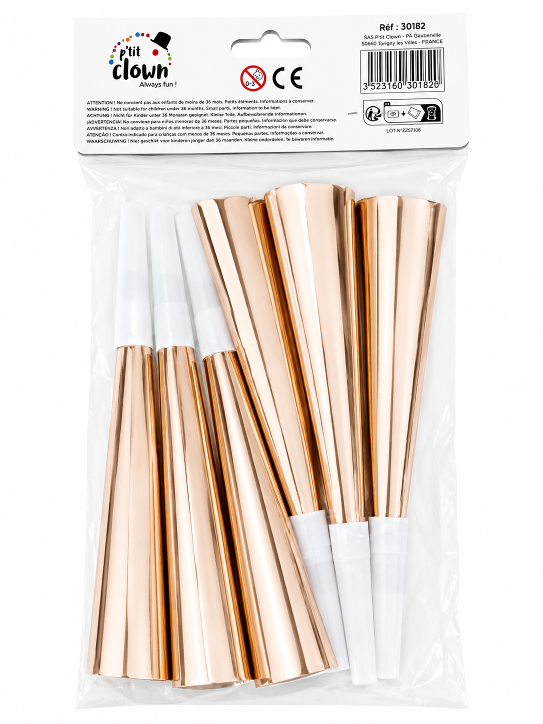 Lot de 6 trompettes de fête Rose Gold